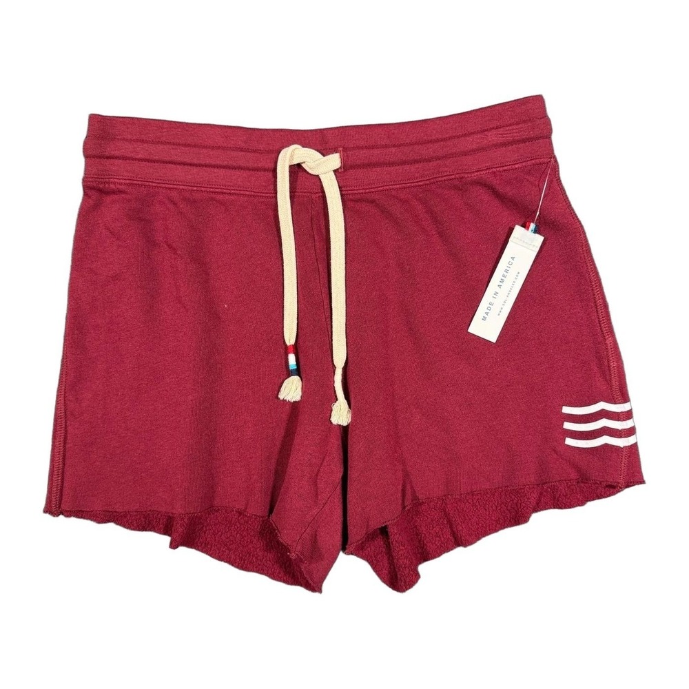 Sol Angeles Womens Essential Sweatshorts Burgundy Red Wave Logo Size M NEW NWT